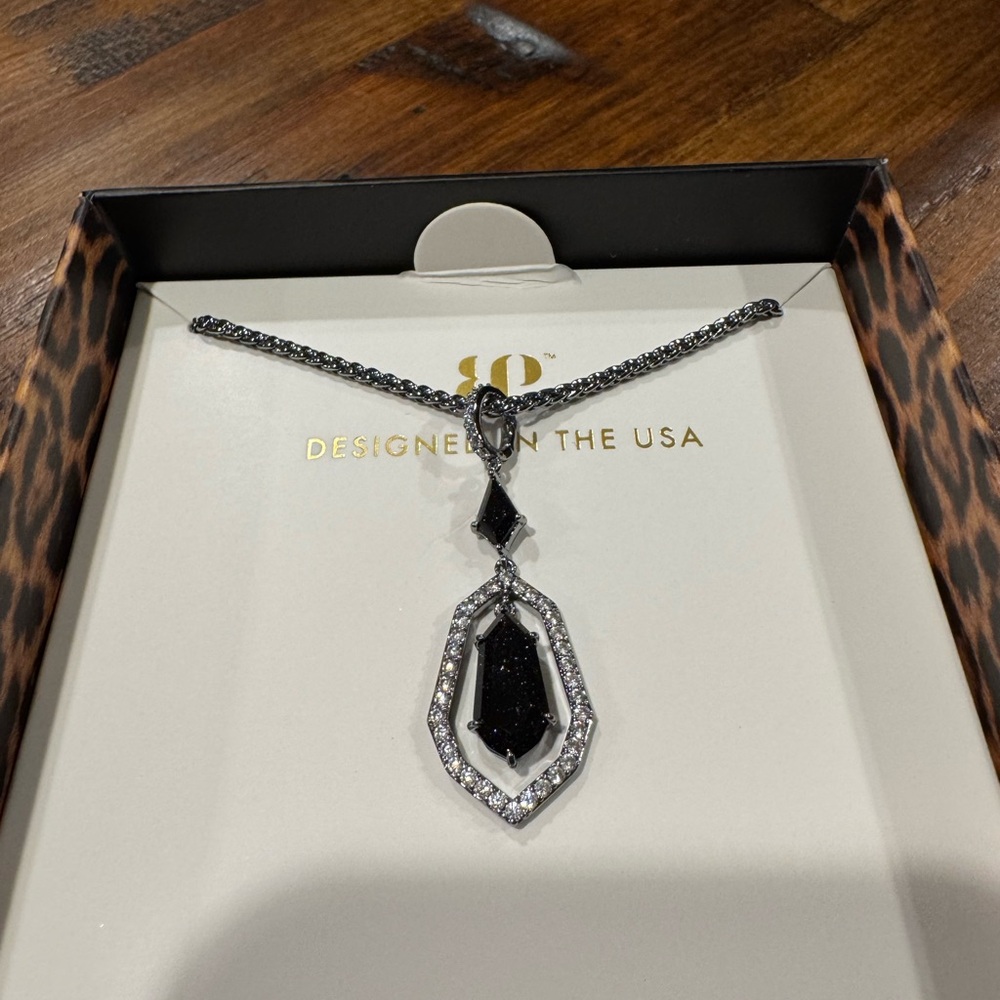 Untamed Collection- Bomb Party Black Crystal Drop Necklace with Pavé Frame